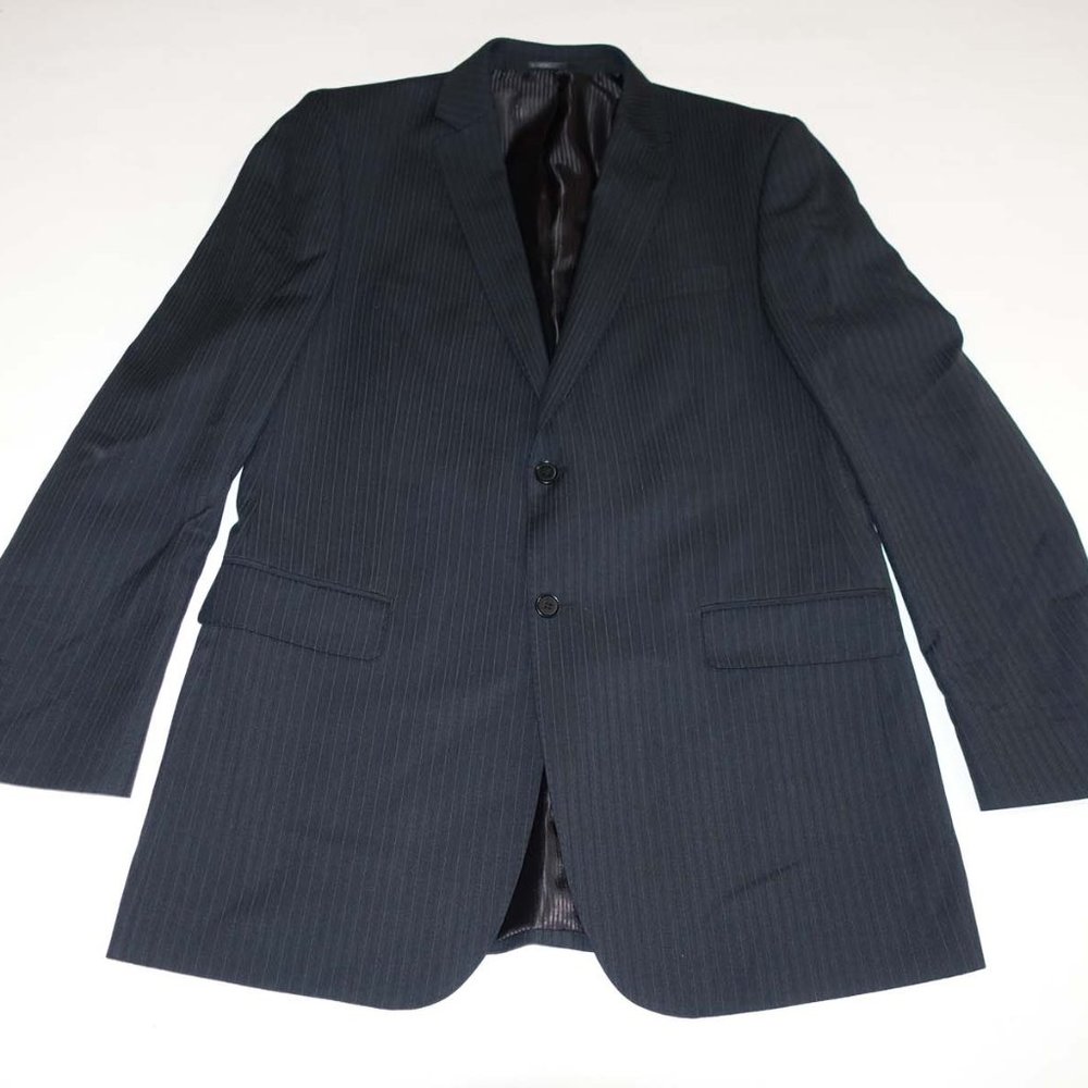 Bertolini Mens Suit Jacket Size 42 Long Black Wool Striped 42L Wool Blend Blazer